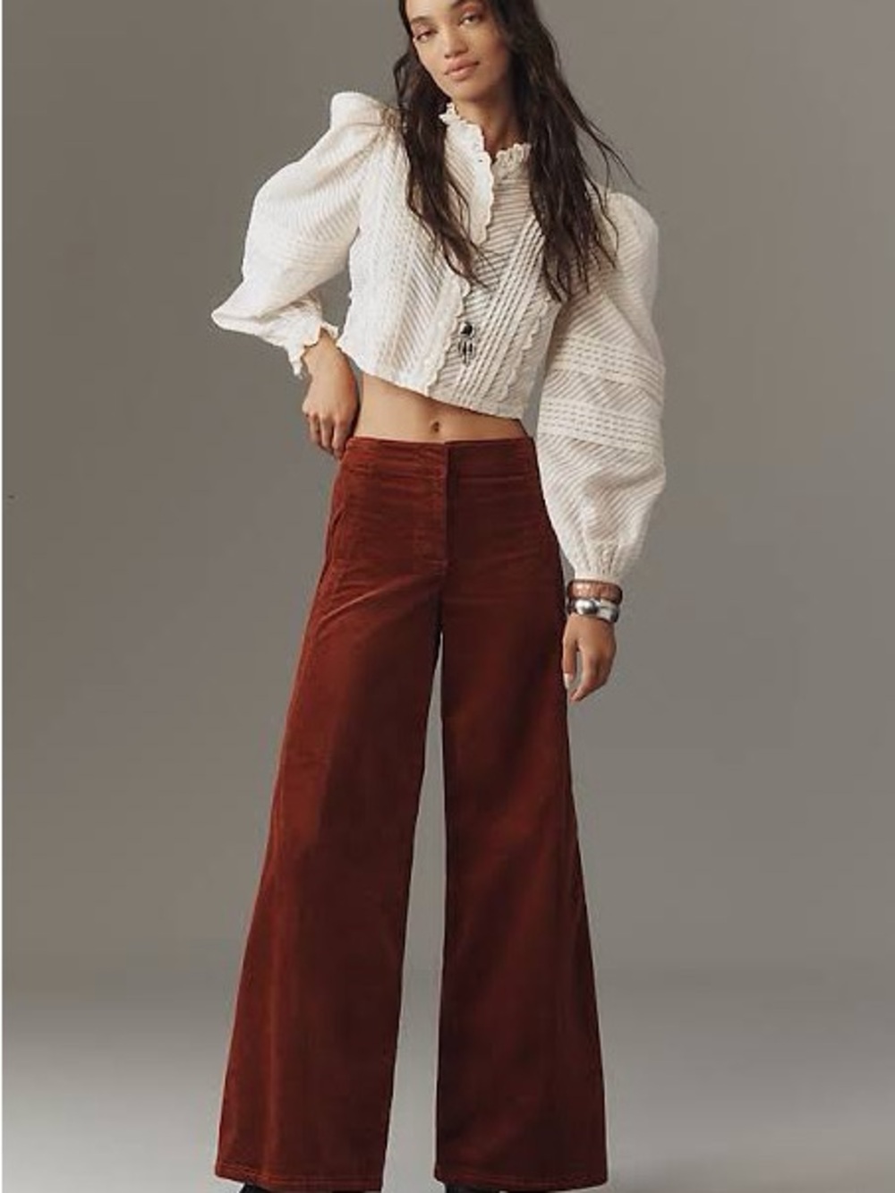 Maeve Corduroy Scallop Wide-Legged Pant